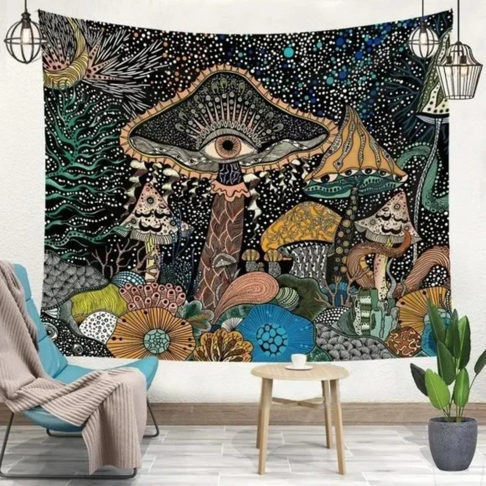 PSYCHEDELIC Forest Mushroom Tapestry Abstract Wall Living Room Bedroom Dorm NWT